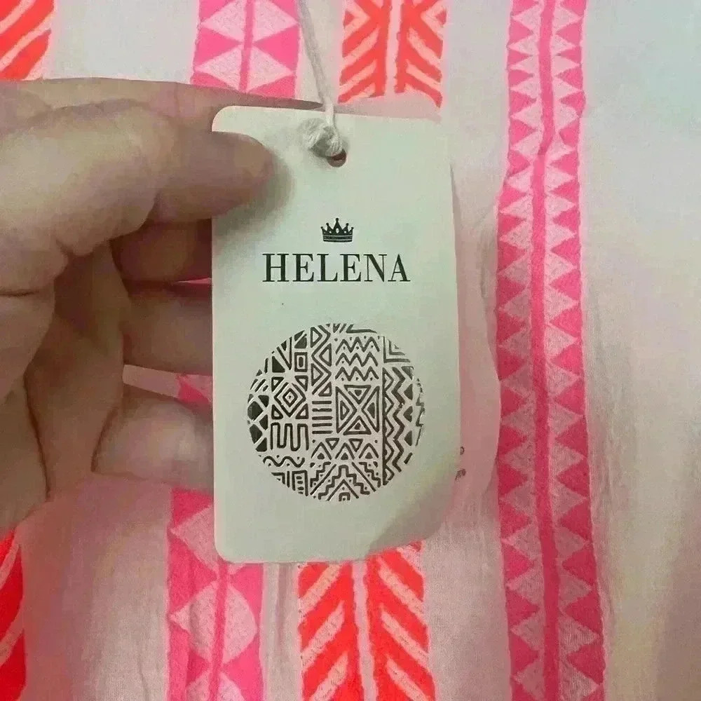 NEW Italian summer dress wedding guest holidaydress neon pink orange onesize (M) - Picture 3 of 5